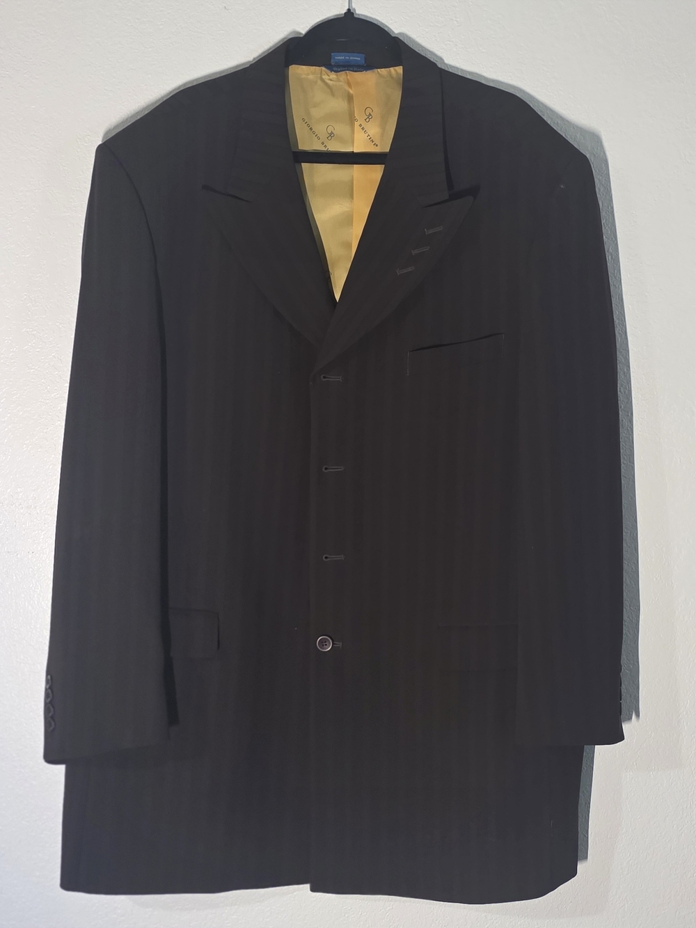 Giorgio Brutini Black Pinstripe Suit Jacket with Yellow Lining